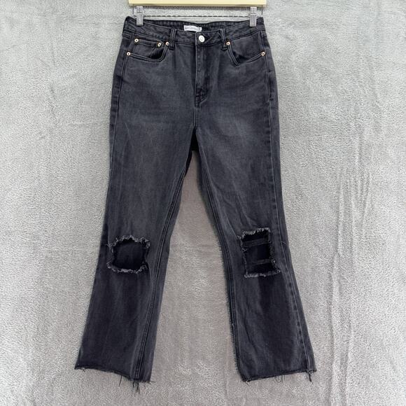 Avec Les Filles Jeans Women 28 Black Charcoal Wash High Rise Straight Distressed - Picture 1 of 14